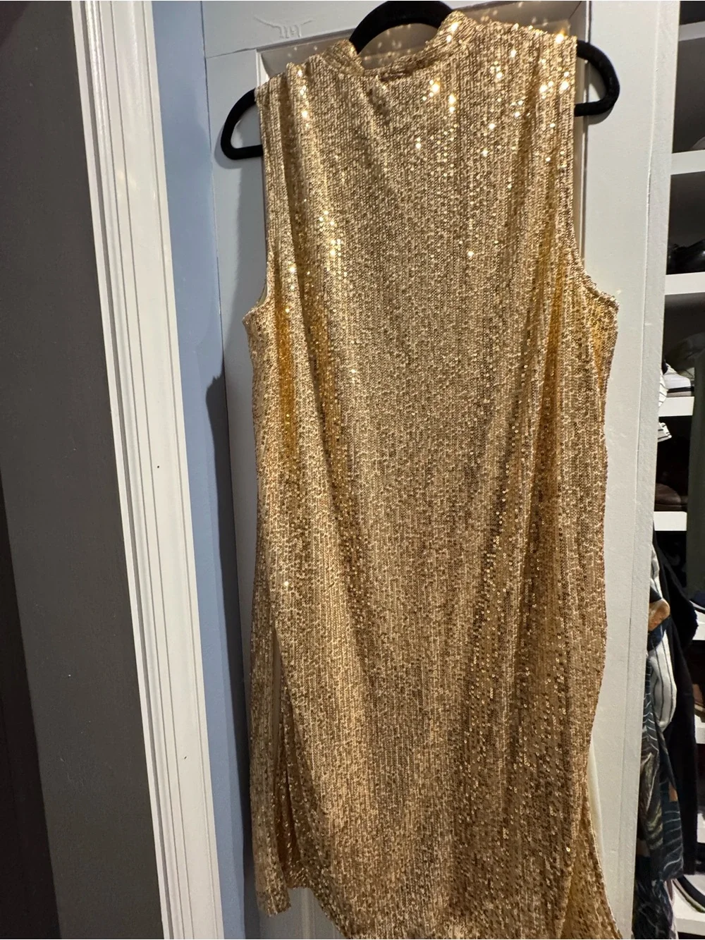 Anna and Ava Gold Sequin sleeveless Long vest cover